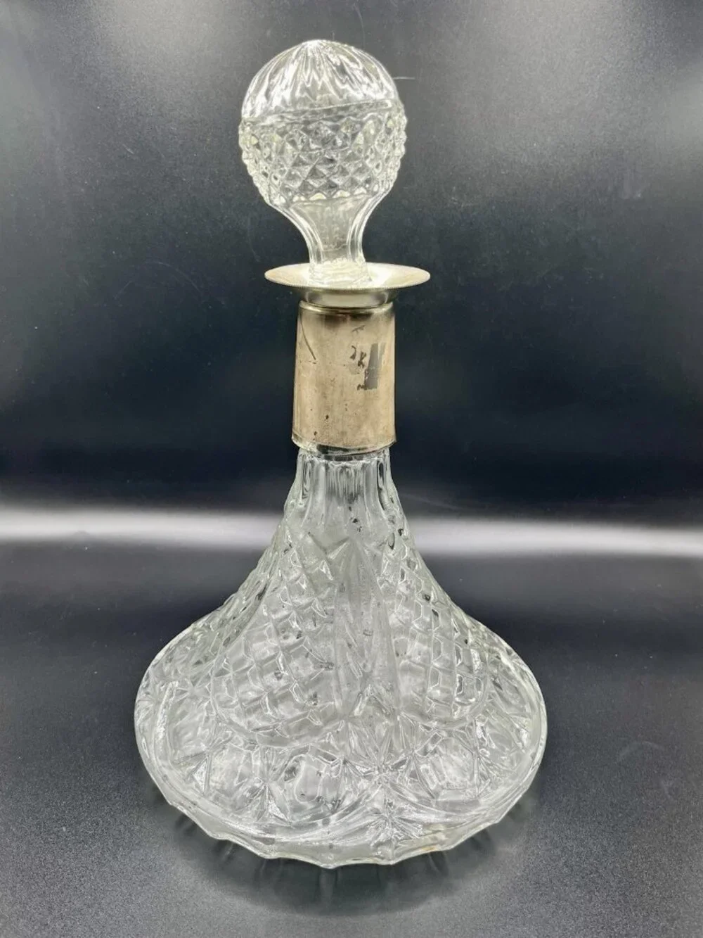 Vintage Pressed Glass Decanter Diamond Atomic Barware Bottle Hollywood MCM